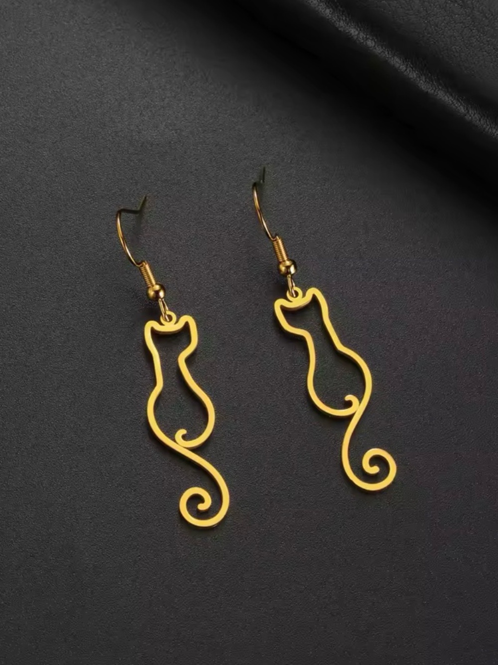 Gold Cat Outline Drop Earrings - Fashion Cat Jewelry